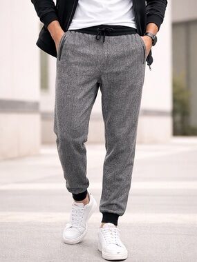 Seven Oaks Mens Herringbone Jogger Pants Gray Black Slim Fit Medium